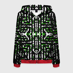 Мужская толстовка на молнии Чёрно-зелёный диагональные полосы на белом фоне