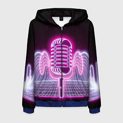 Толстовка 3D на молнии мужская Розовый неоновый микрофон, цвет: 3D-синий