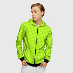 Толстовка 3D на молнии мужская Кислотный зелёный паттерн клетка, цвет: 3D-черный — фото 2