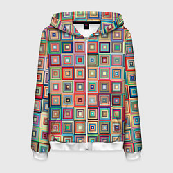Толстовка 3D на молнии мужская Квадратная мозаика, цвет: 3D-белый