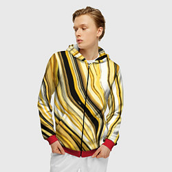 Толстовка 3D на молнии мужская Волнистые вертикальные чёрно-жёлтые полосы, цвет: 3D-красный — фото 2