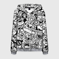 Мужская толстовка на молнии Black and white doddle monsters