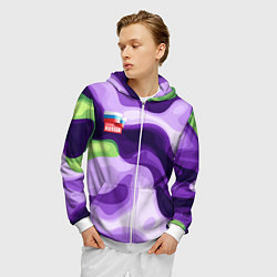 Толстовка 3D на молнии мужская Фиолетовый камуфляж Россия, цвет: 3D-белый — фото 2