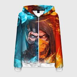 Толстовка 3D на молнии мужская Mortal Kombat - Саб-зиро и Скорпион, цвет: 3D-белый