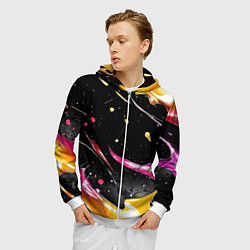 Толстовка 3D на молнии мужская Мазки краски на черном, цвет: 3D-белый — фото 2