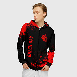 Толстовка 3D на молнии мужская Green Day - red gradient вертикально, цвет: 3D-черный — фото 2