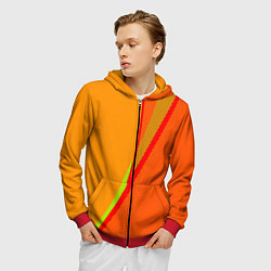 Толстовка 3D на молнии мужская Оранжевый с красным абстрактный с текстурой, цвет: 3D-красный — фото 2