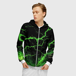 Толстовка 3D на молнии мужская Зеленая молния разлома, цвет: 3D-белый — фото 2