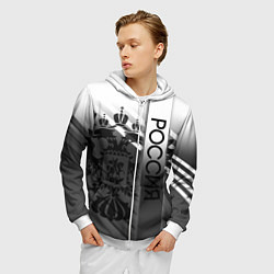 Толстовка 3D на молнии мужская Россия герб и полосы серый, цвет: 3D-белый — фото 2