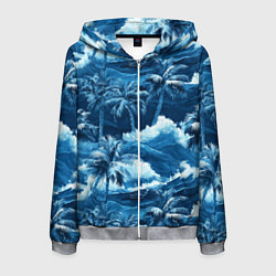 Толстовка 3D на молнии мужская Пальмы и волны - голубые оттенки паттерн, цвет: 3D-меланж