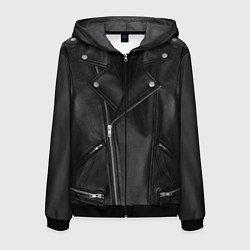 Толстовка 3D на молнии мужская Кожаная куртка косуха, цвет: 3D-черный
