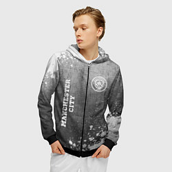 Толстовка 3D на молнии мужская Manchester City - grey gradient вертикально, цвет: 3D-черный — фото 2