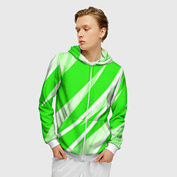 Толстовка 3D на молнии мужская Яблочный зелёный абстракция с полосами, цвет: 3D-белый — фото 2