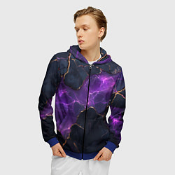 Толстовка 3D на молнии мужская Фиолетовый разлом с молниями, цвет: 3D-синий — фото 2