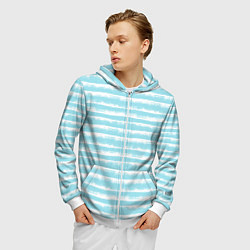 Толстовка 3D на молнии мужская Бело-голубой полосатый паттерн, цвет: 3D-белый — фото 2