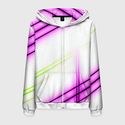 Толстовка 3D на молнии мужская Green white pink line, цвет: 3D-белый