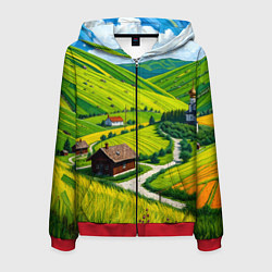 Толстовка 3D на молнии мужская Русская душа и поле, цвет: 3D-красный