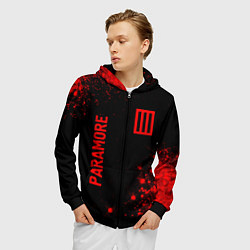 Толстовка 3D на молнии мужская Paramore - red gradient вертикально, цвет: 3D-черный — фото 2
