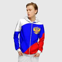 Толстовка 3D на молнии мужская Россия волна и герб, цвет: 3D-белый — фото 2