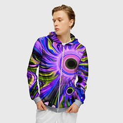 Толстовка 3D на молнии мужская Абстрактный неоновый космос - чёрная дыра, цвет: 3D-меланж — фото 2