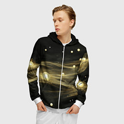 Толстовка 3D на молнии мужская Золотистый свет на черной текстуре, цвет: 3D-белый — фото 2