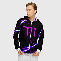 Толстовка 3D на молнии мужская Monster energy neon storm, цвет: 3D-белый — фото 2