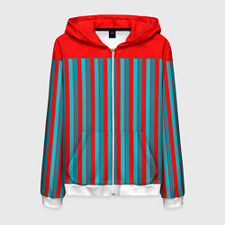 Толстовка 3D на молнии мужская Красно синий комбинированный узор с полосами, цвет: 3D-белый