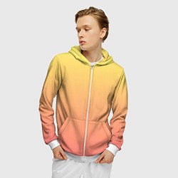 Толстовка 3D на молнии мужская Градиент нежный жёлто-розовый, цвет: 3D-белый — фото 2