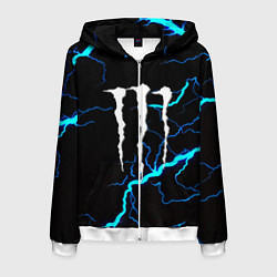 Толстовка 3D на молнии мужская Monster energy неоновые молнии, цвет: 3D-белый