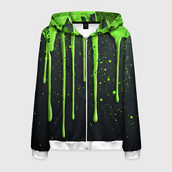Толстовка 3D на молнии мужская Зеленая краска стекающая на черном фоне, цвет: 3D-белый
