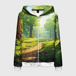 Толстовка 3D на молнии мужская Fabulous forest, цвет: 3D-белый