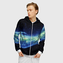 Толстовка 3D на молнии мужская Синяя волна с зеленым оттенком на черном, цвет: 3D-белый — фото 2