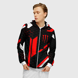Толстовка 3D на молнии мужская Monster energy sport geometry, цвет: 3D-белый — фото 2