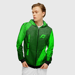 Толстовка 3D на молнии мужская Need for Speed - green gradient вертикально, цвет: 3D-черный — фото 2