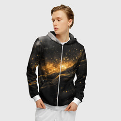 Толстовка 3D на молнии мужская Золотистое сияние на черной текстуре, цвет: 3D-белый — фото 2