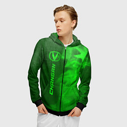Толстовка 3D на молнии мужская Changan - green gradient по-вертикали, цвет: 3D-черный — фото 2