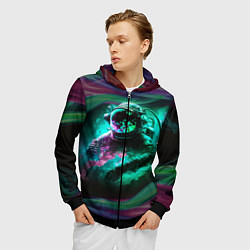 Толстовка 3D на молнии мужская Космонавт неоновая дымка, цвет: 3D-черный — фото 2