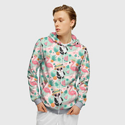 Толстовка 3D на молнии мужская Панда фламинго лето ананас, цвет: 3D-меланж — фото 2