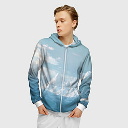 Толстовка 3D на молнии мужская Снежный горный хребет светло-голубой, цвет: 3D-белый — фото 2