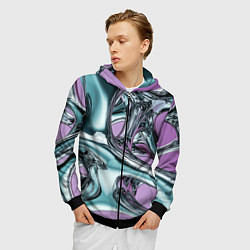 Толстовка 3D на молнии мужская Металлическая абстракция на фиолетовом фоне, цвет: 3D-черный — фото 2