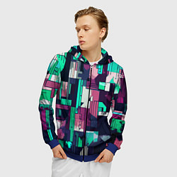 Толстовка 3D на молнии мужская Абстракция бирюзовый с розовым геометричный, цвет: 3D-синий — фото 2