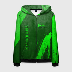 Толстовка 3D на молнии мужская Nine Inch Nails - green gradient вертикально, цвет: 3D-черный