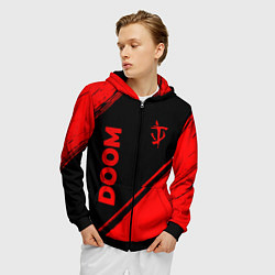 Толстовка 3D на молнии мужская Doom - red gradient вертикально, цвет: 3D-черный — фото 2