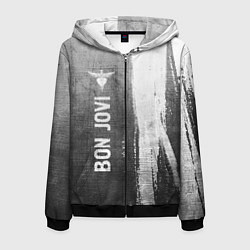Толстовка 3D на молнии мужская Bon Jovi - grey gradient по-вертикали, цвет: 3D-черный