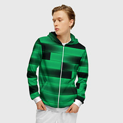 Толстовка 3D на молнии мужская Color green square, цвет: 3D-белый — фото 2