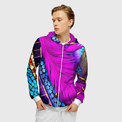 Толстовка 3D на молнии мужская Чешуя и розовое перо, цвет: 3D-белый — фото 2