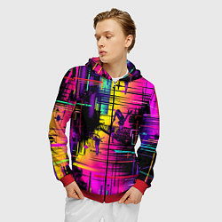 Толстовка 3D на молнии мужская Дискотечная абстракция, цвет: 3D-красный — фото 2