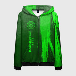 Толстовка 3D на молнии мужская Manchester City - green gradient по-вертикали, цвет: 3D-черный