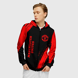 Толстовка 3D на молнии мужская Manchester United - red gradient вертикально, цвет: 3D-черный — фото 2