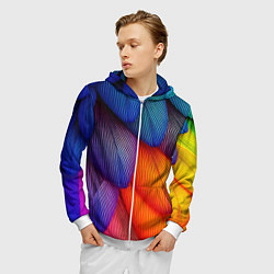 Толстовка 3D на молнии мужская Радужные перья попугая, цвет: 3D-белый — фото 2